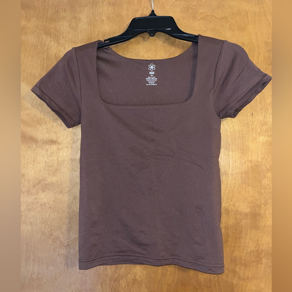 T.J.Maxx Chocolate Brown Square Neck Tee